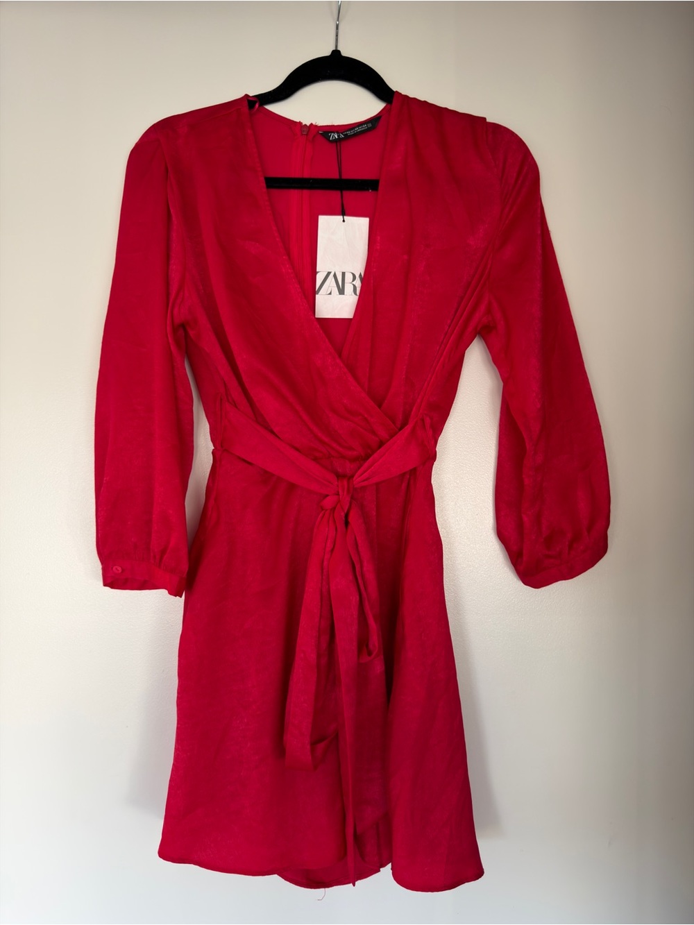 Zara Vibrant Red Mini Wrap Dress with Tie